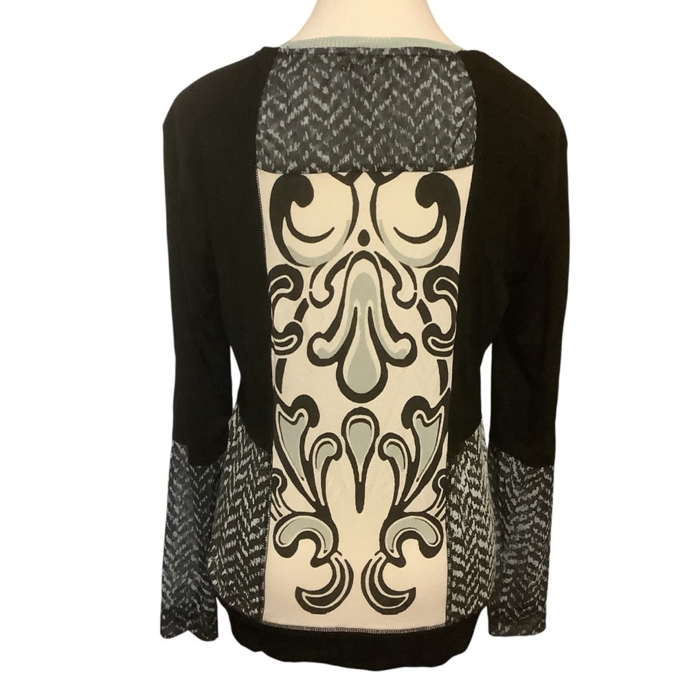 BANDOLERA BLACK & WHITE PATTERNED LONG SLEEVE SHEER PANELS TOP/ Size M (EUR 42) - Picture 3 of 10